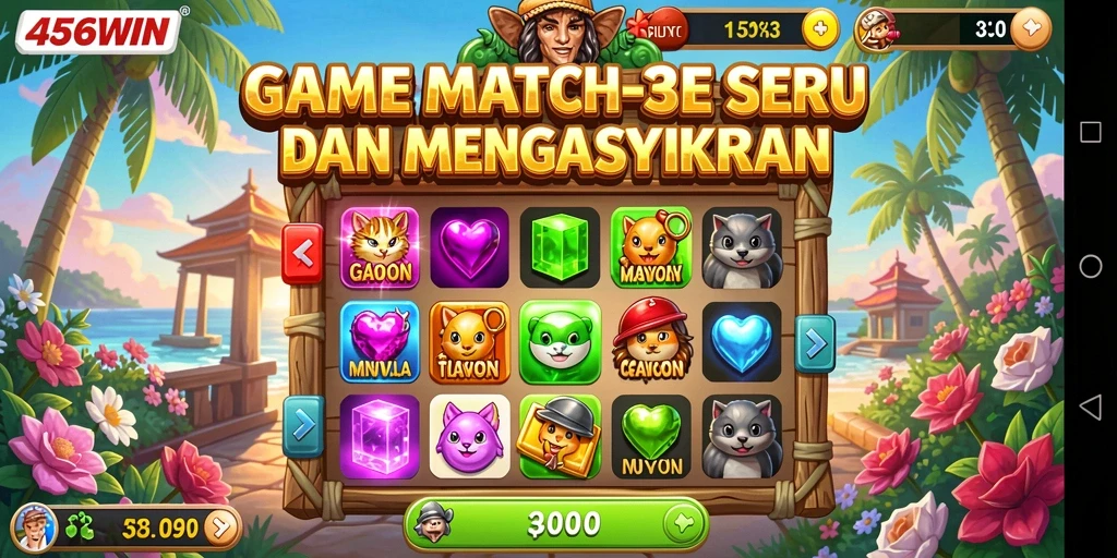 Screenshot gameplay 456WIN menampilkan keseruan mencocokkan permata.