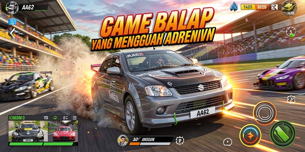 Tampilan gameplay seru dalam balapan mobil di AA62.