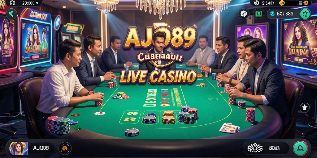 Screenshot AJO89 menunjukkan dealer profesional dalam aksi game Live Casino.
