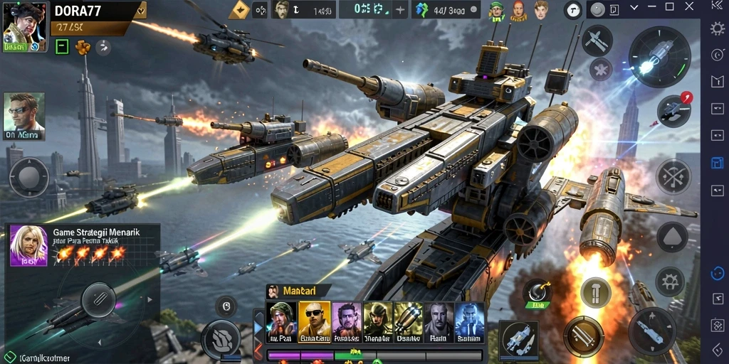 Tampak gameplay DORA77 yang penuh strategi dan pertempuran menegangkan.