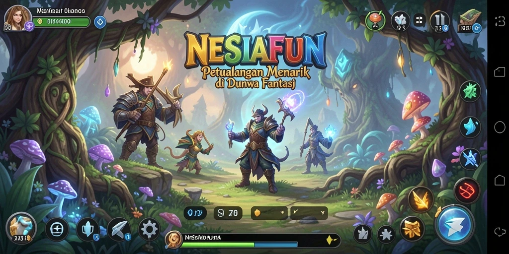 Screenshot menunjukkan karakter utama sedang menjelajahi hutan yang indah.
