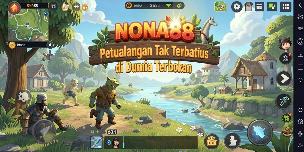 Screenshot gameplay NONA88 menunjukkan petualangan seru dunia terbuka.