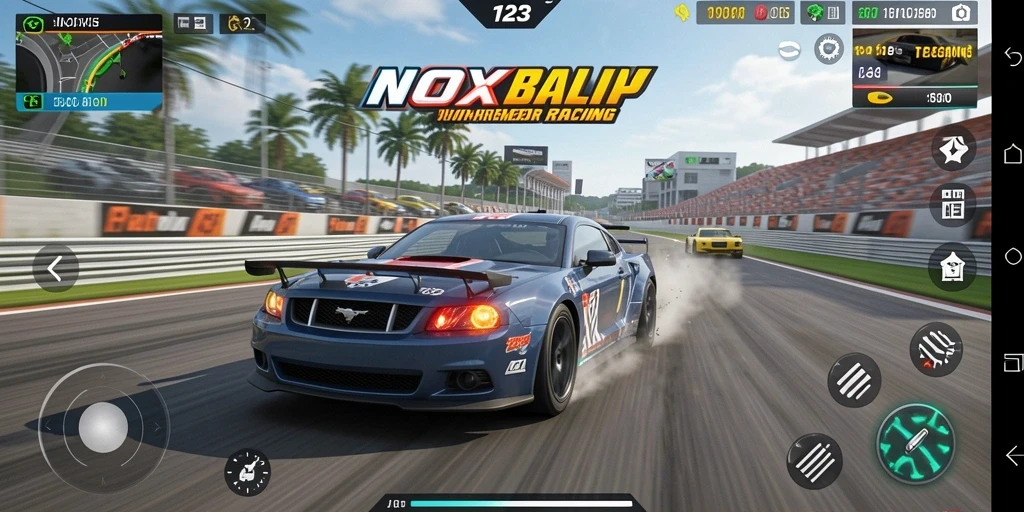 Tampilan gameplay balapan yang mendebarkan di NOX123.