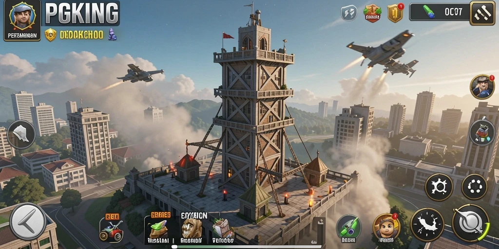 Tampilan gameplay PGKING yang menegangkan dalam mode Tower Defense.