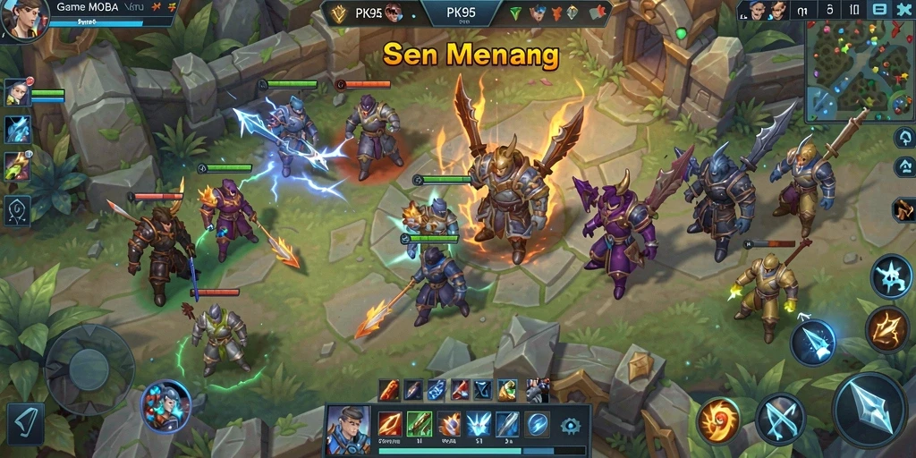 Tampilan menarik dari gameplay PK95 dalam aksi MOBA.