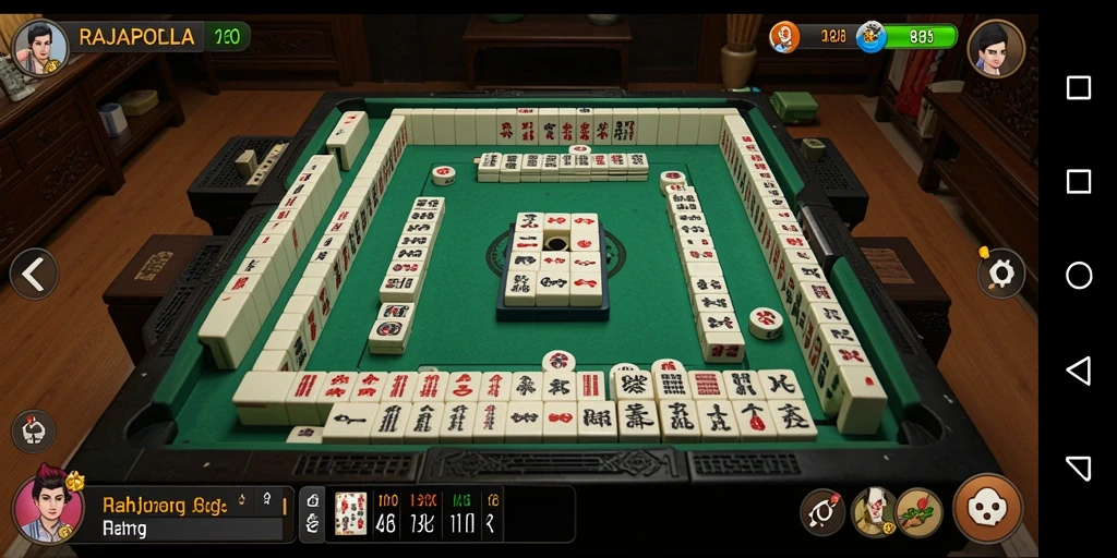 Tampilan gameplay seru RAJAPOLA dengan ubin Mahjong yang indah.