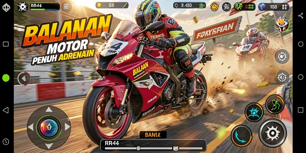 Gameplay balapan motor yang mendebarkan dan penuh aksi.