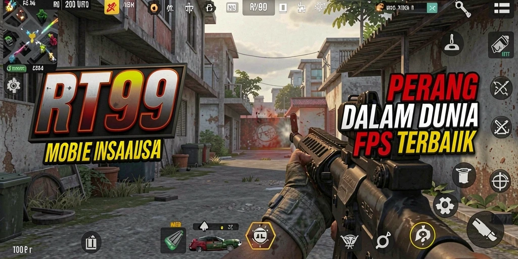 Screenshot gameplay RT99 menampilkan aksi tembak-menembak seru di berbagai peta.