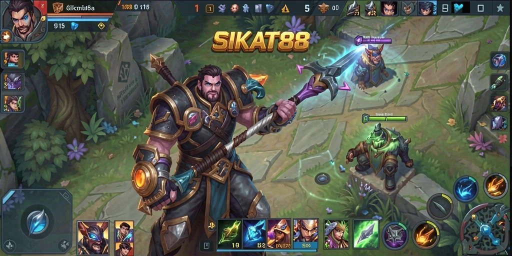Screenshot SIKAT88 menunjukkan aksi seru di arena pertempuran MOBA.