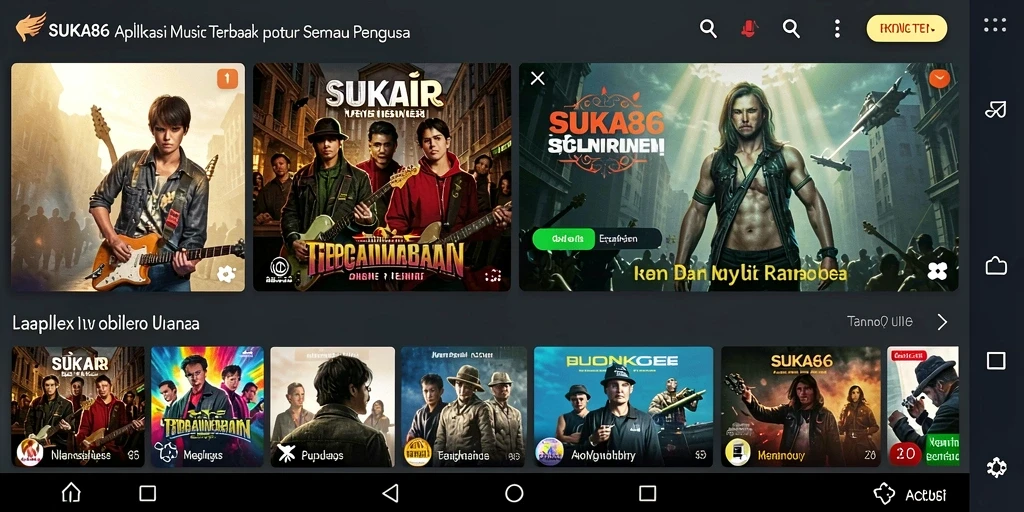 Screenshot SUKA86 menampilkan antarmuka interaktif dan koleksi musik yang kaya.