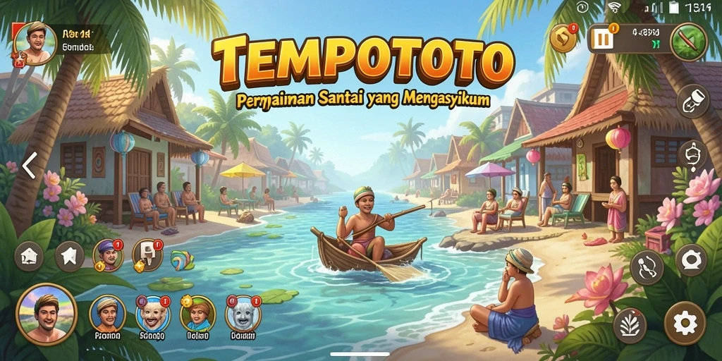 Tampilan gameplay TEMPOTOTO yang penuh warna dan menyenangkan.