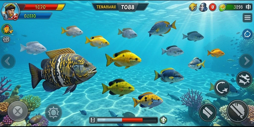Screenshot permainan TO88 menampilkan aksi seru menembak ikan.
