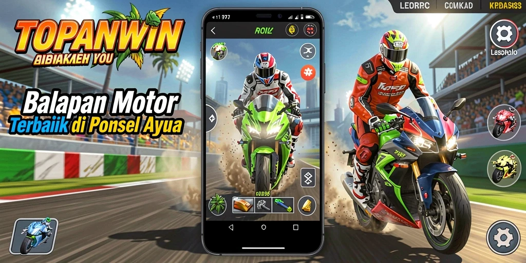Screenshot gameplay TOPANWIN menampilkan balapan motor yang mendebarkan.