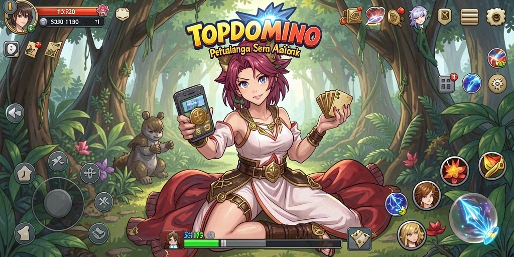 Screenshot gameplay TOPDOMINO yang menampilkan karakter Anime yang dinamis.