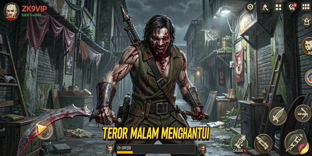 Screenshot gameplay ZK9VIP menampilkan suasana horor yang intens.